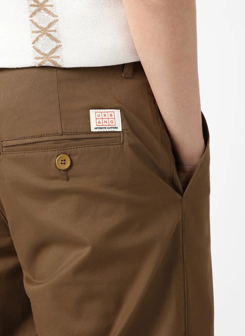 Urbano Fashion  Urbano Fashion Men's Brown Cotton Regular Fit Casual Chinos Trousers Stretch for Men | Best Price UAE